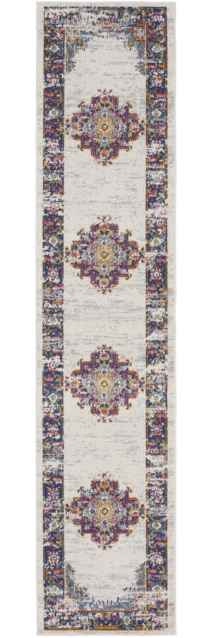 Homeroots 10' Runner Blue And Ivory Oriental Power Loom Distressed Runner Rug  Polypropylene 527730