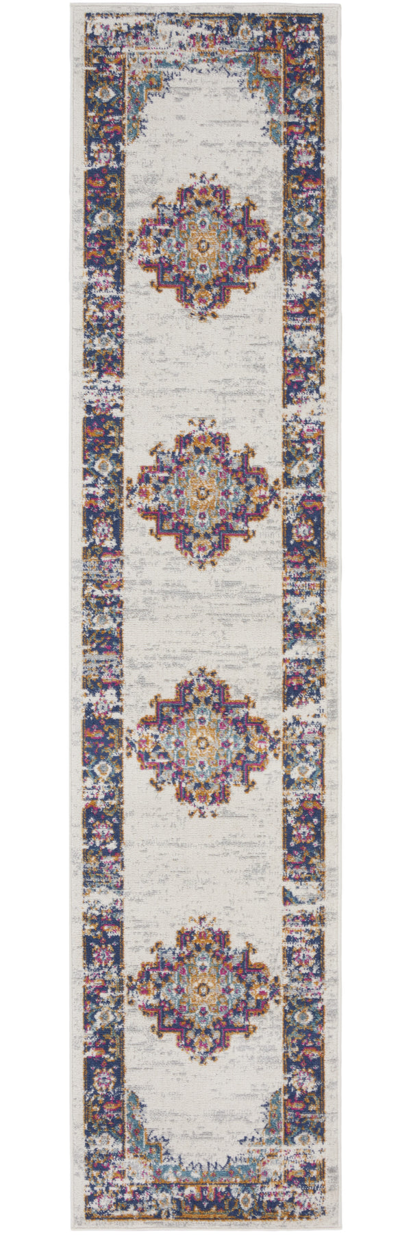Homeroots 10' Runner Blue And Ivory Oriental Power Loom Distressed Runner Rug  Polypropylene 527730