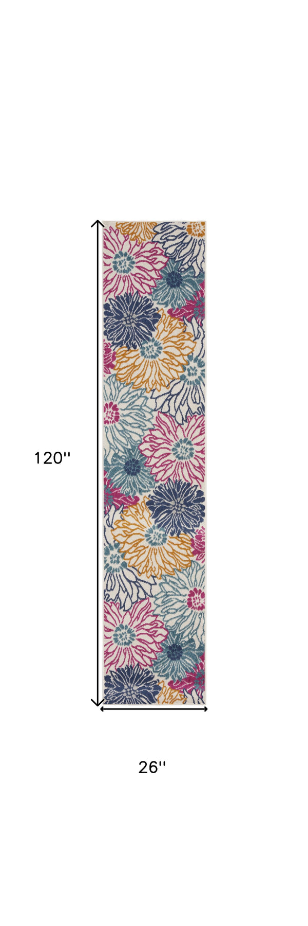 Homeroots 10' Runner Ivory And Blue Floral Power Loom Runner Rug  Polypropylene 527731