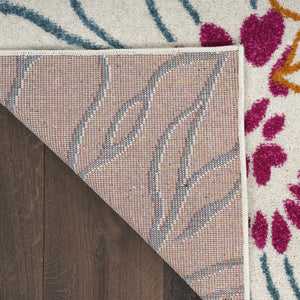 Homeroots 10' Runner Ivory And Blue Floral Power Loom Runner Rug  Polypropylene 527731