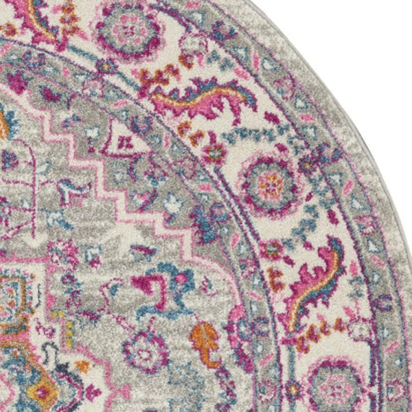 HomeRoots 5' Gray Floral Power Loom Area Rug - Elegant Design for Modern and Traditional Spaces, Durable & Stylish 5' Round Round 527732