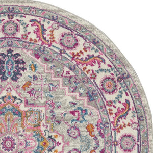 HomeRoots 5' Gray Floral Power Loom Area Rug - Elegant Design for Modern and Traditional Spaces, Durable & Stylish 5' Round Round 527732