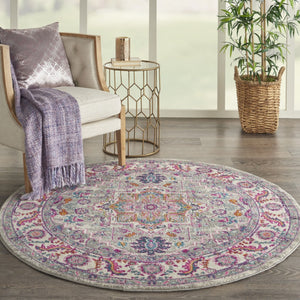 HomeRoots 5' Gray Floral Power Loom Area Rug - Elegant Design for Modern and Traditional Spaces, Durable & Stylish 5' Round Round 527732