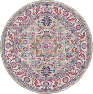 HomeRoots 5' Gray Floral Power Loom Area Rug - Elegant Design for Modern and Traditional Spaces, Durable & Stylish 5' Round Round 527732