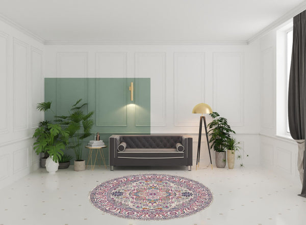 HomeRoots 5' Gray Floral Power Loom Area Rug - Elegant Design for Modern and Traditional Spaces, Durable & Stylish 8' Round Round 527734