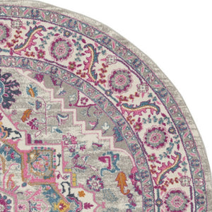 HomeRoots 5' Gray Floral Power Loom Area Rug - Elegant Design for Modern and Traditional Spaces, Durable & Stylish 8' Round Round 527734