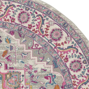 HomeRoots 5' Gray Floral Power Loom Area Rug - Elegant Design for Modern and Traditional Spaces, Durable & Stylish 8' Round Round 527734