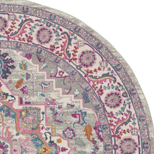 HomeRoots 5' Gray Floral Power Loom Area Rug - Elegant Design for Modern and Traditional Spaces, Durable & Stylish 8' Round Round 527734