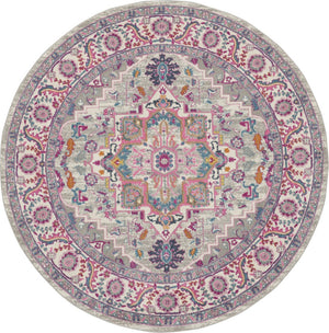 HomeRoots 5' Gray Floral Power Loom Area Rug - Elegant Design for Modern and Traditional Spaces, Durable & Stylish 8' Round Round 527734