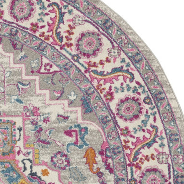 HomeRoots 5' Gray Floral Power Loom Area Rug - Elegant Design for Modern and Traditional Spaces, Durable & Stylish 8' Round Round 527734