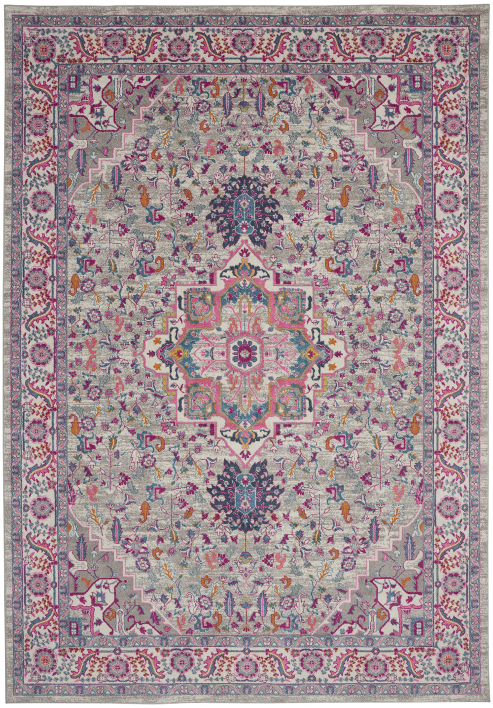 Homeroots 9' X 12' Gray Floral Power Loom Area Rug  Polypropylene 527735