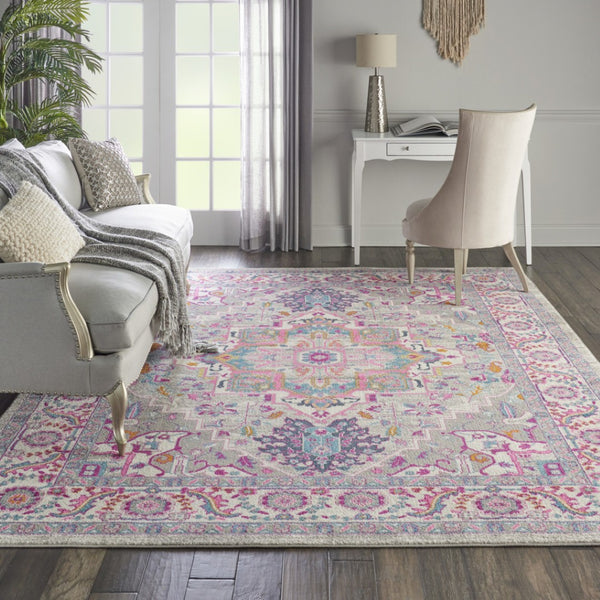 HomeRoots 5' Gray Floral Power Loom Area Rug - Elegant Design for Modern and Traditional Spaces, Durable & Stylish 9' X 12' Rectangle 527735