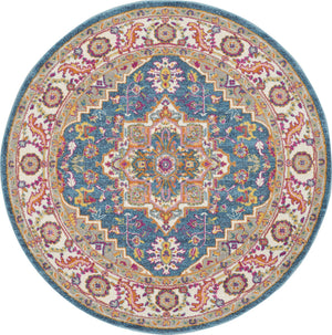 Homeroots 5' Gray Round Floral Power Loom Area Rug  Polypropylene 527736