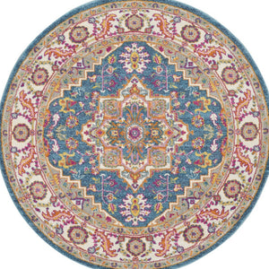 Homeroots 5' Gray Round Floral Power Loom Area Rug  Polypropylene 527736
