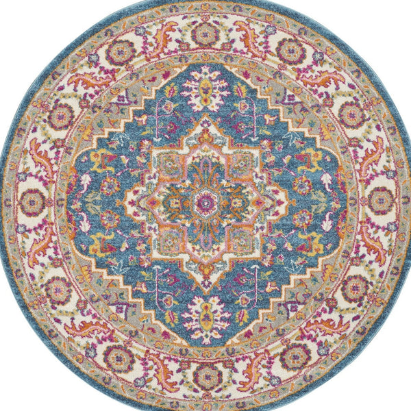 Homeroots 5' Gray Round Floral Power Loom Area Rug  Polypropylene 527736