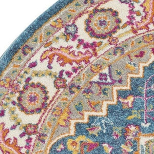 HomeRoots 5' Gray Floral Power Loom Area Rug - Modern Elegance for Every Space, Durable & Easy to Maintain 5' Round Round 527736