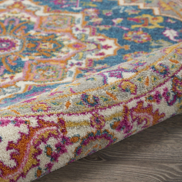 HomeRoots 5' Gray Floral Power Loom Area Rug - Modern Elegance for Every Space, Durable & Easy to Maintain 5' Round Round 527736
