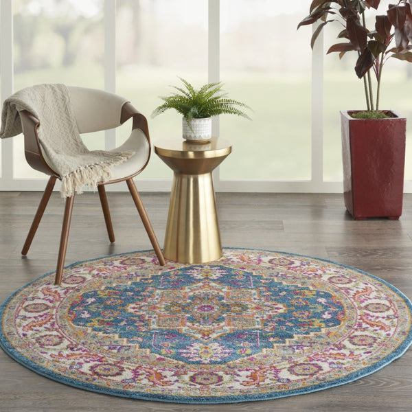HomeRoots 5' Gray Floral Power Loom Area Rug - Modern Elegance for Every Space, Durable & Easy to Maintain 5' Round Round 527736