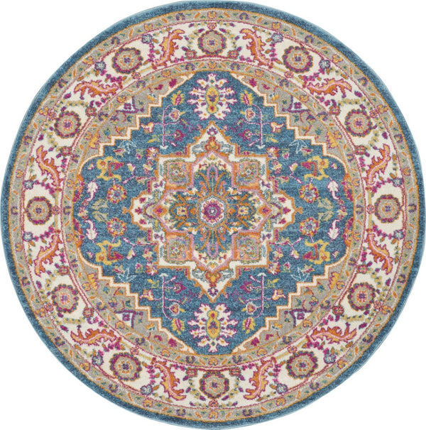 HomeRoots 5' Gray Floral Power Loom Area Rug - Modern Elegance for Every Space, Durable & Easy to Maintain 5' Round Round 527736