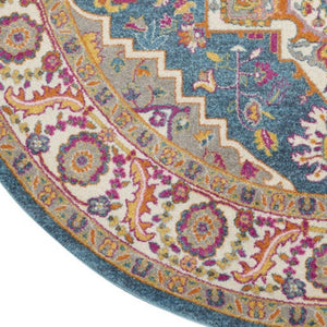 HomeRoots 5' Gray Floral Power Loom Area Rug - Modern Elegance for Every Space, Durable & Easy to Maintain 8' Round Round 527739