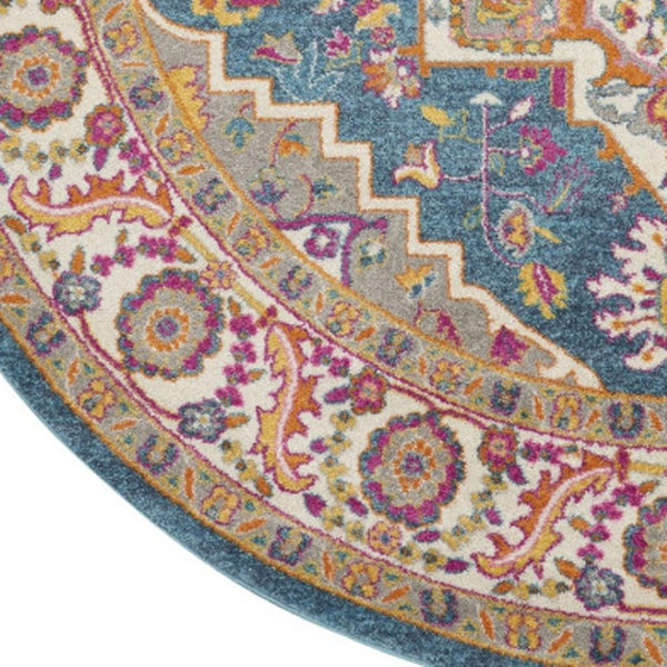 HomeRoots 5' Gray Floral Power Loom Area Rug - Modern Elegance for Every Space, Durable & Easy to Maintain 8' Round Round 527739