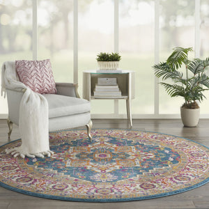 HomeRoots 5' Gray Floral Power Loom Area Rug - Modern Elegance for Every Space, Durable & Easy to Maintain 8' Round Round 527739