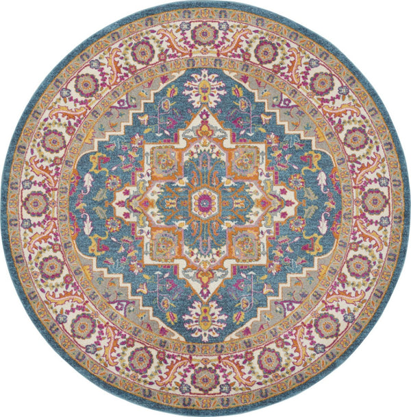 HomeRoots 5' Gray Floral Power Loom Area Rug - Modern Elegance for Every Space, Durable & Easy to Maintain 8' Round Round 527739