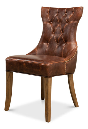 Sarreid Sophie Side Chair Set Of 2 - Elegant Dark Brown Leather With Oak Frame For Stylish Home Décor Brown  52774