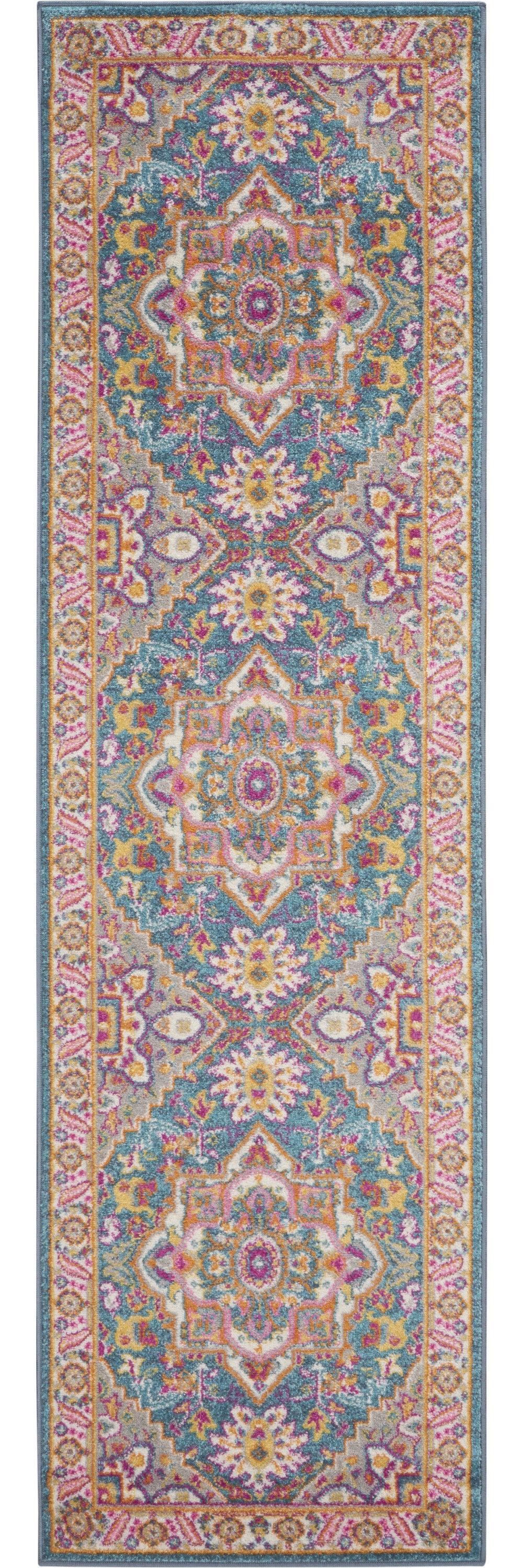 Homeroots 10' Gray Floral Power Loom Runner Rug  Polypropylene 527740