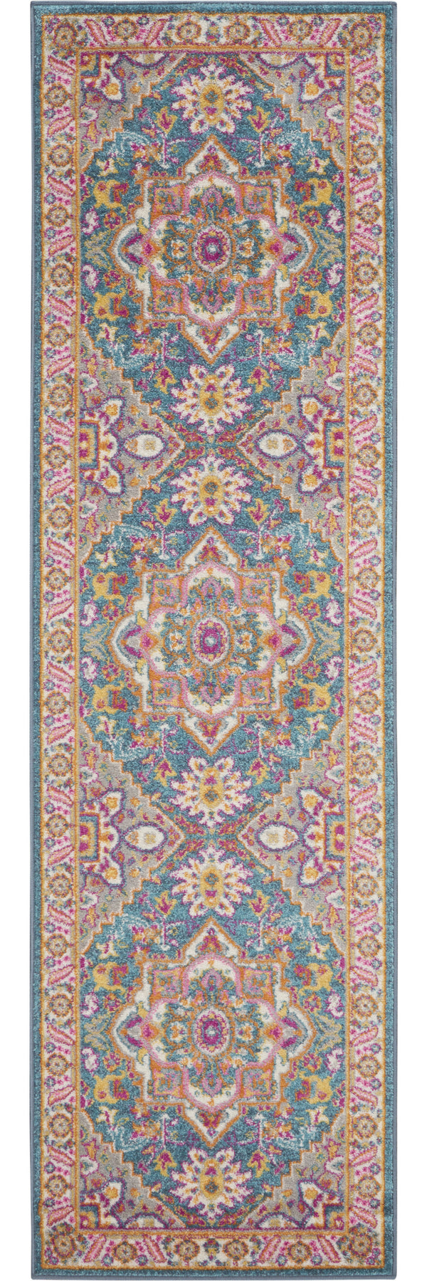 Homeroots 10' Gray Floral Power Loom Runner Rug  Polypropylene 527740