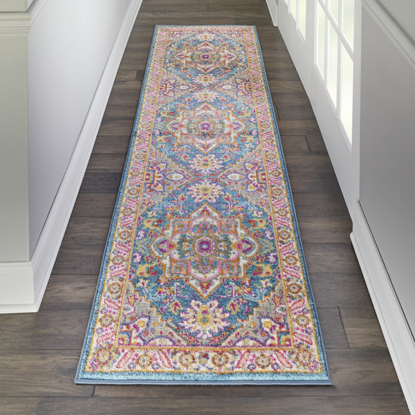 Homeroots 10' Gray Floral Power Loom Runner Rug  Polypropylene 527740