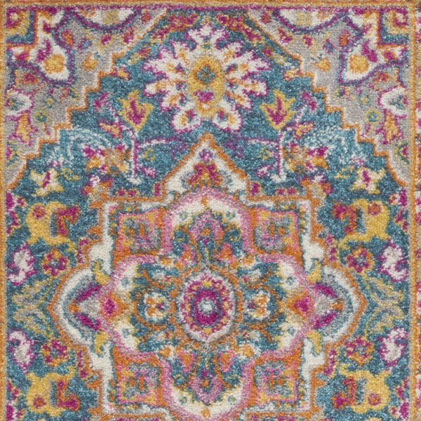 Homeroots 10' Gray Floral Power Loom Runner Rug  Polypropylene 527740