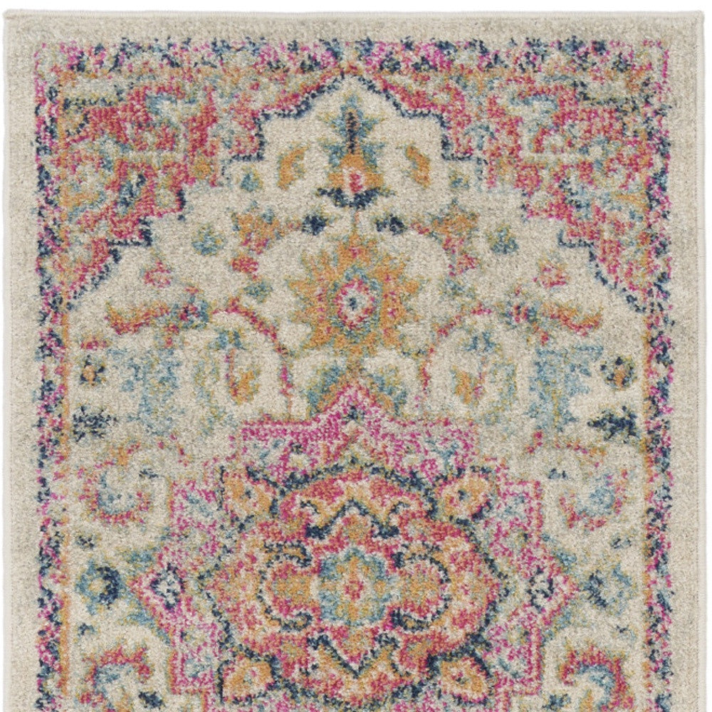 Homeroots 10' Pink And Ivory Oriental Power Loom Runner Rug  Polypropylene 527741