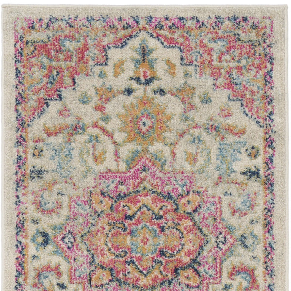 Homeroots 10' Pink And Ivory Oriental Power Loom Runner Rug  Polypropylene 527741