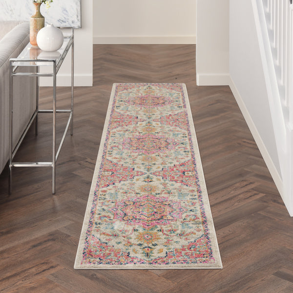 Homeroots 10' Pink And Ivory Oriental Power Loom Runner Rug  Polypropylene 527741