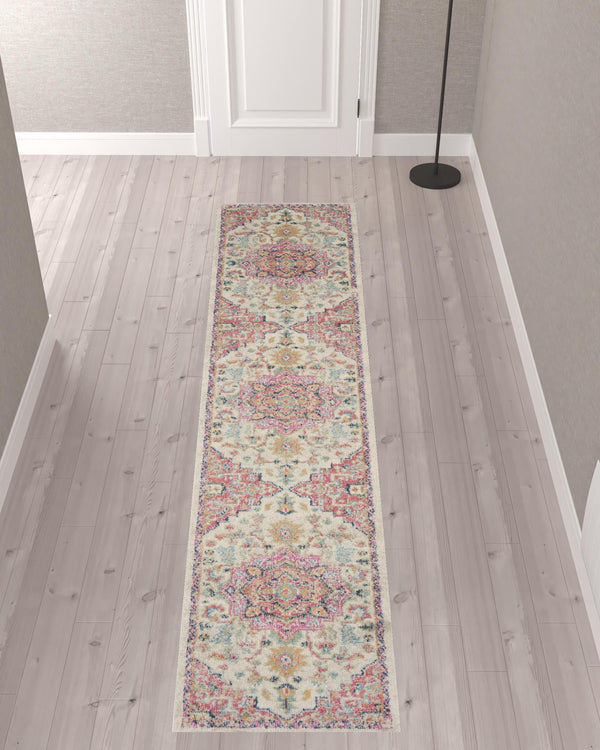 Homeroots 10' Pink And Ivory Oriental Power Loom Runner Rug  Polypropylene 527741