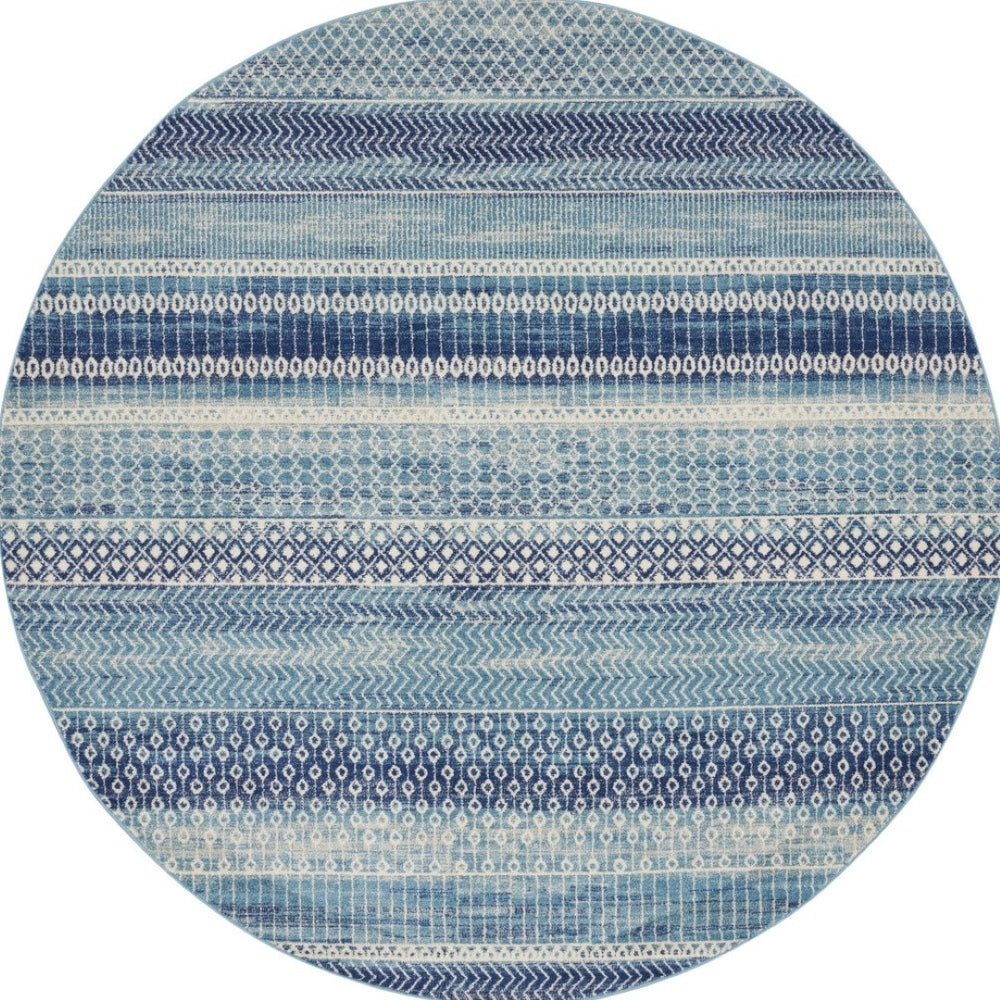 HomeRoots 8' Navy Blue Floral Area Rug - Timeless Elegance and Modern Design for Living Spaces and Entryways 8' Round 527744