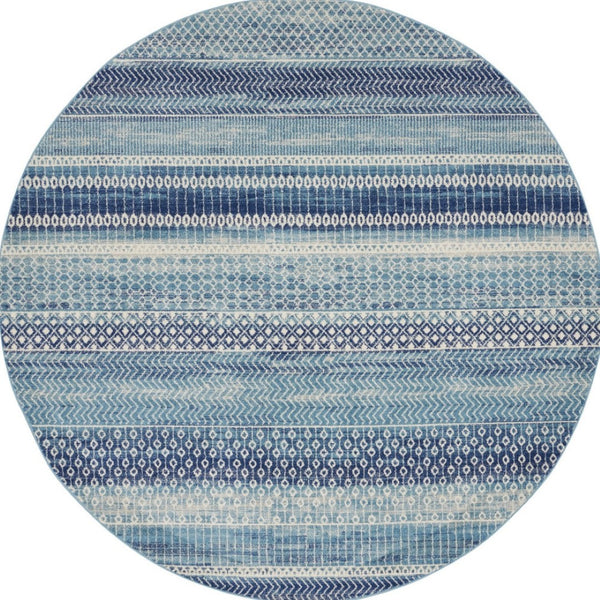 HomeRoots 8' Navy Blue Floral Area Rug - Timeless Elegance and Modern Design for Living Spaces and Entryways 8' Round 527744