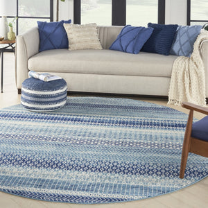 HomeRoots 8' Navy Blue Floral Area Rug - Timeless Elegance and Modern Design for Living Spaces and Entryways 8' Round 527744