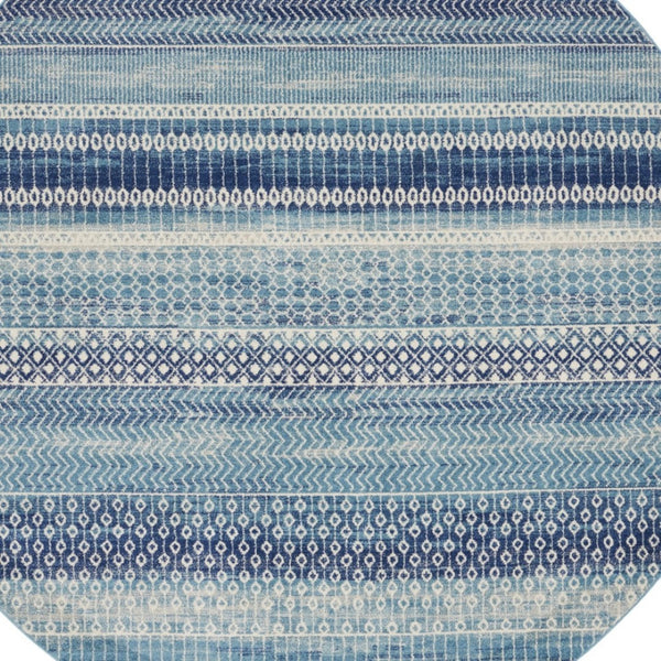 HomeRoots 8' Navy Blue Floral Area Rug - Timeless Elegance and Modern Design for Living Spaces and Entryways 8' Round 527744