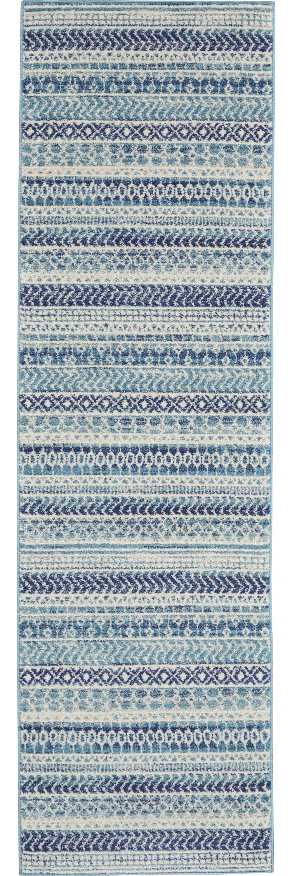 Homeroots 10' Navy Blue Floral Power Loom Runner Rug  Polypropylene 527746