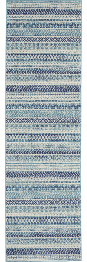 Homeroots 10' Navy Blue Floral Power Loom Runner Rug  Polypropylene 527746
