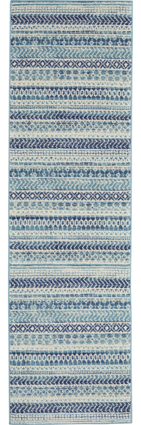 Homeroots 10' Navy Blue Floral Power Loom Runner Rug  Polypropylene 527746