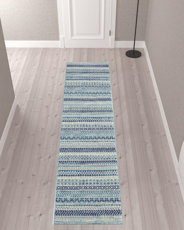 Homeroots 10' Navy Blue Floral Power Loom Runner Rug  Polypropylene 527746