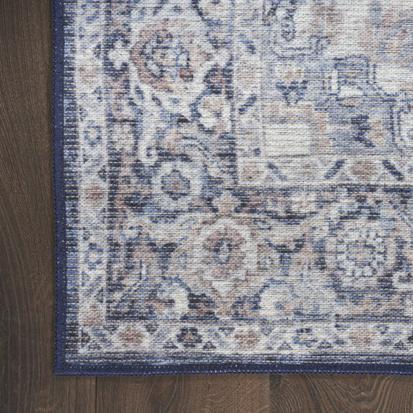 HomeRoots 5' Blue and Pink Floral Distressed Area Rug – Vintage Charm, Durable, Machine-Washable Design 5' X 7' 527747