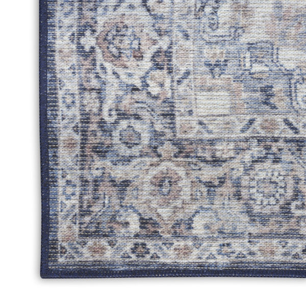 HomeRoots 5' Blue and Pink Floral Distressed Area Rug – Vintage Charm, Durable, Machine-Washable Design 5' X 7' 527747