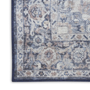 HomeRoots 5' Blue and Pink Floral Distressed Area Rug – Vintage Charm, Durable, Machine-Washable Design 8' X 10' 527748