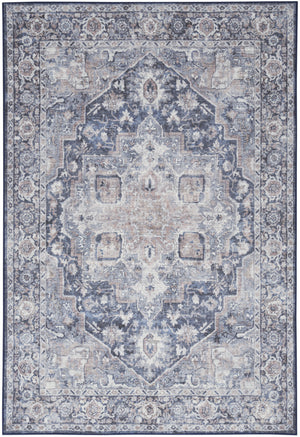 Homeroots 6' X 9' Blue And Pink Floral Power Loom Distressed Washable Area Rug  Polyester 527749