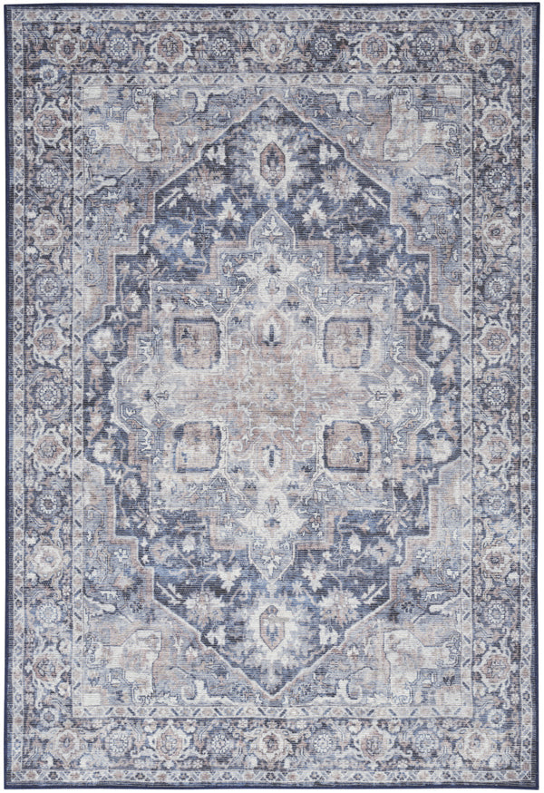 Homeroots 6' X 9' Blue And Pink Floral Power Loom Distressed Washable Area Rug  Polyester 527749