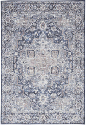 HomeRoots 5' Blue and Pink Floral Distressed Area Rug – Vintage Charm, Durable, Machine-Washable Design 6' X 9' 527749
